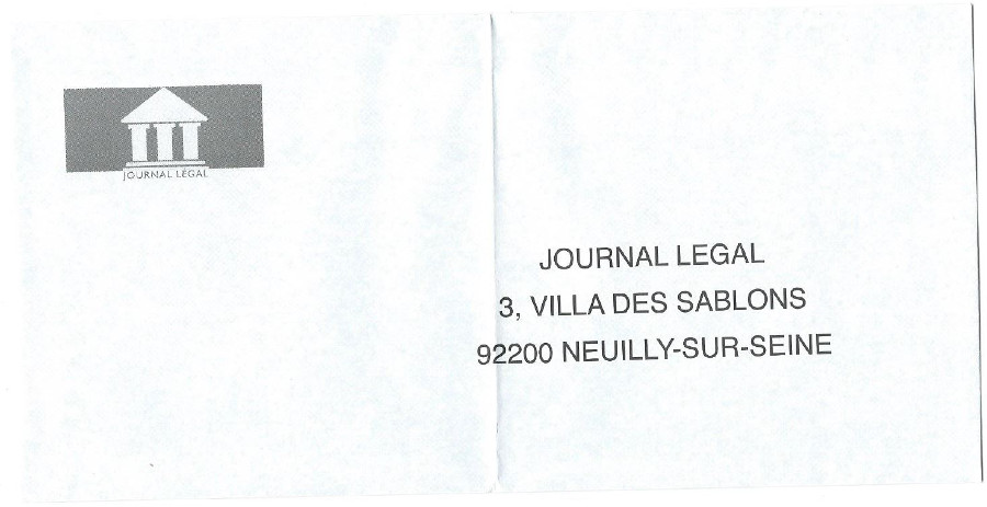 Arnaque - Enveloppe de renvoi Journal Légal