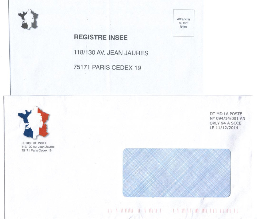 Arnaque - Lettres - Registre INSEE