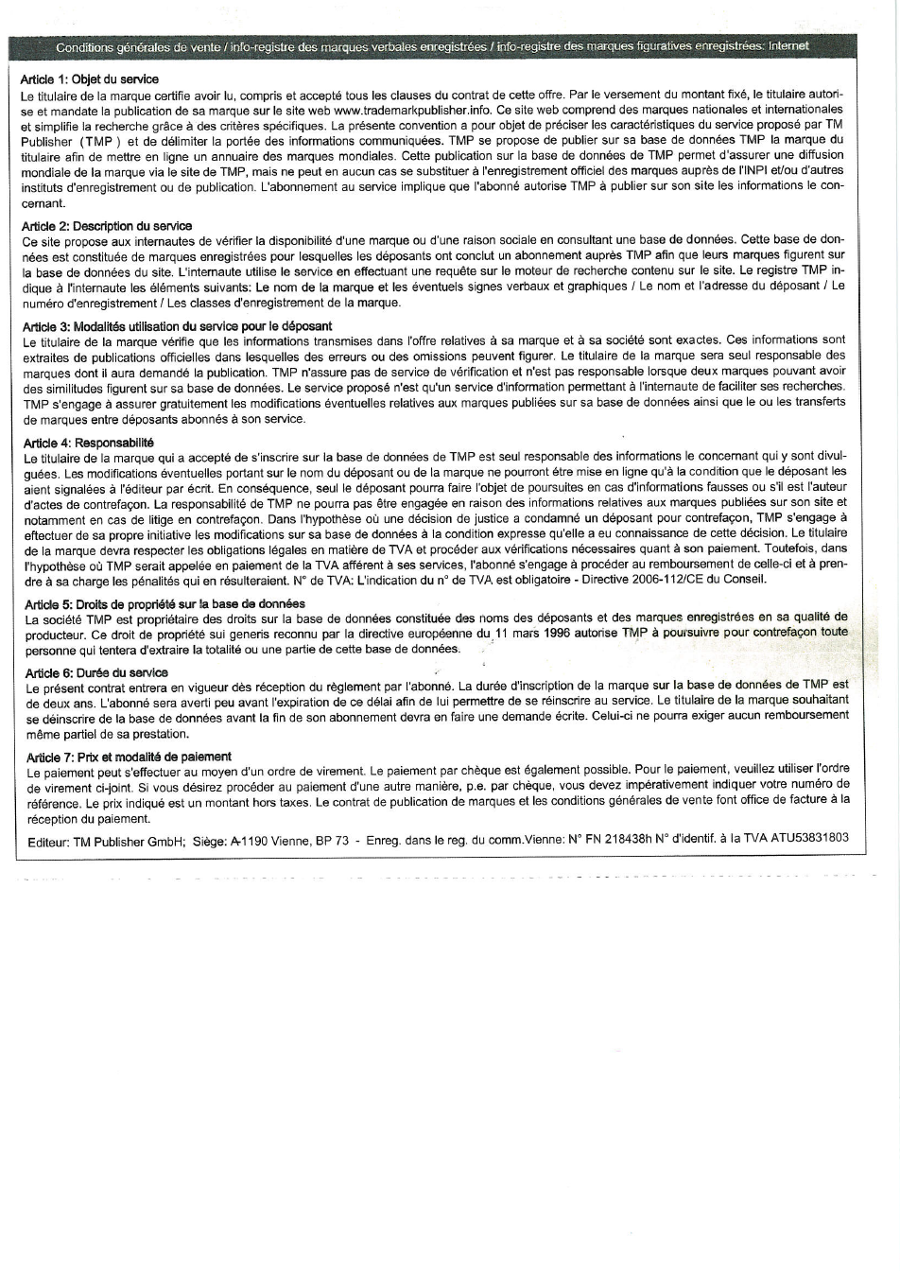 Arnaque - Conditions générales - TM Publisher